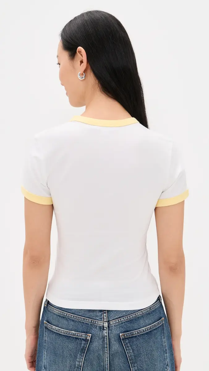 Good American Super Stretch Baby Ringer Tee White001 | Thumbnail 3