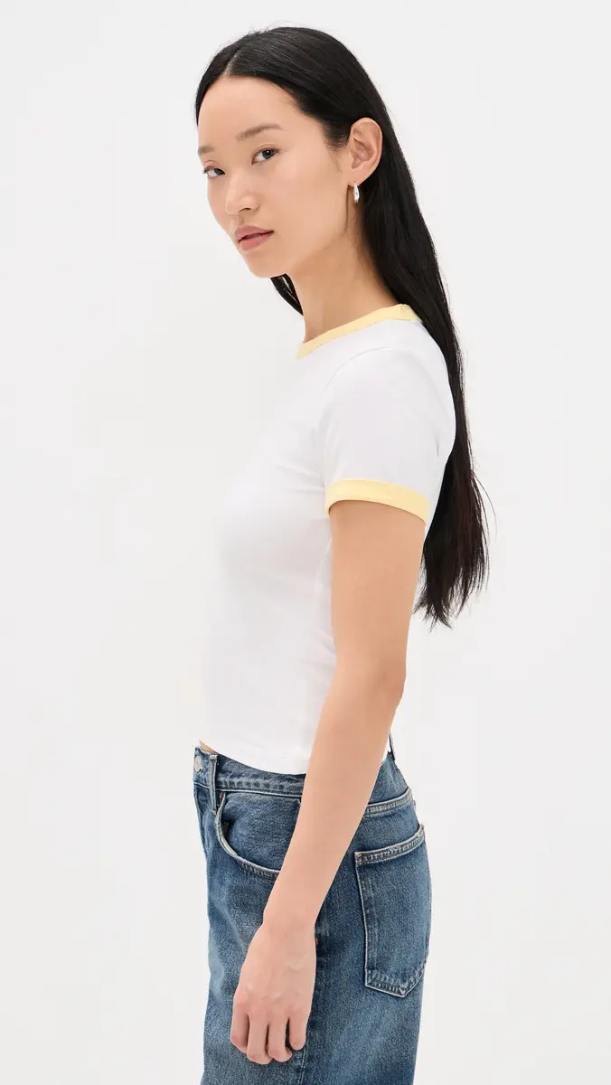 Good American Super Stretch Baby Ringer Tee White001 | Thumbnail 4