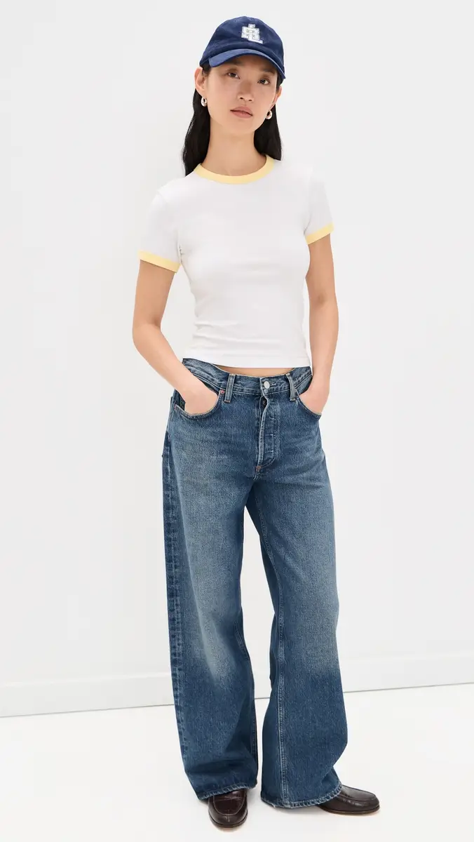 Good American Super Stretch Baby Ringer Tee White001 | Thumbnail 5