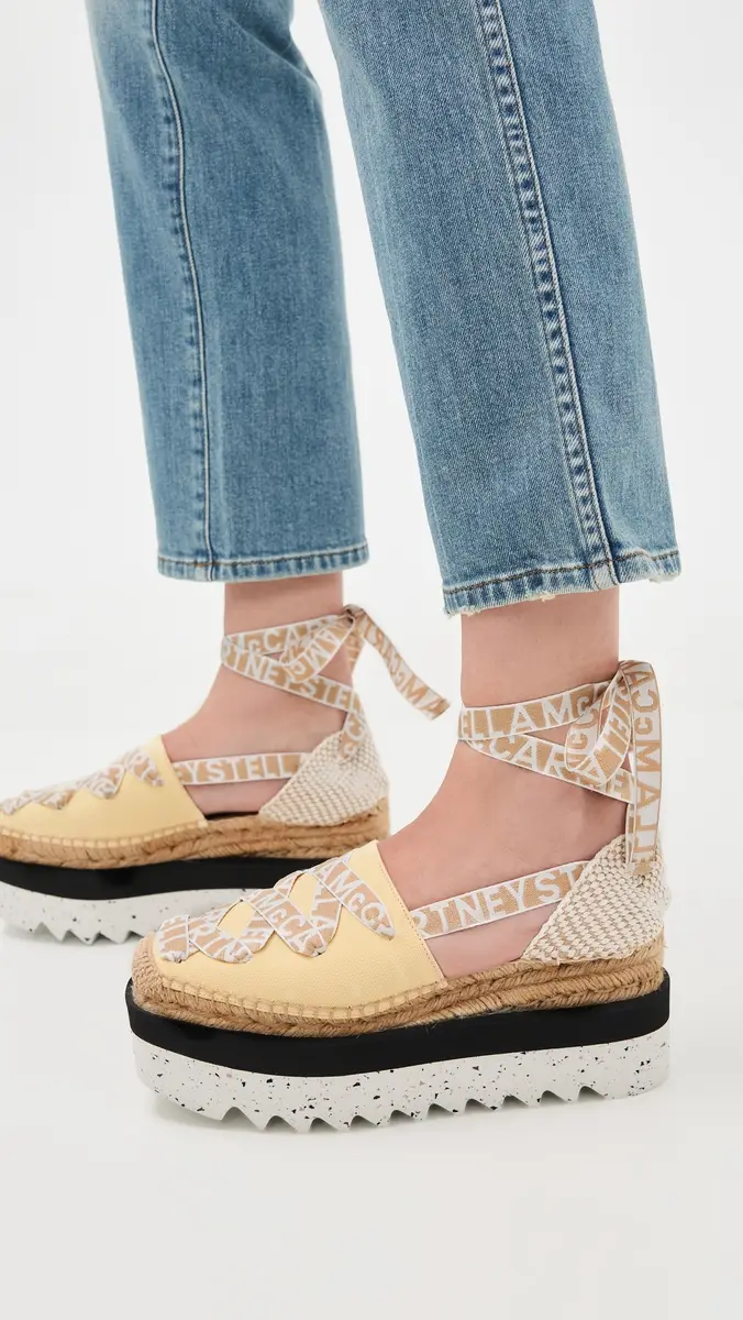 Stella McCartney Gaia Canvas Espadrilles with Logo Ribbon Banana | Thumbnail 5 Stella McCartney Gaia Canvas Espadrilles with Logo Ribbon Banana | Thumbnail 5