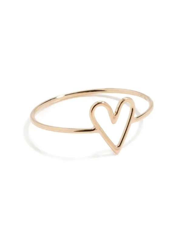14k Gold Tiny Open Heart Vertical Ring