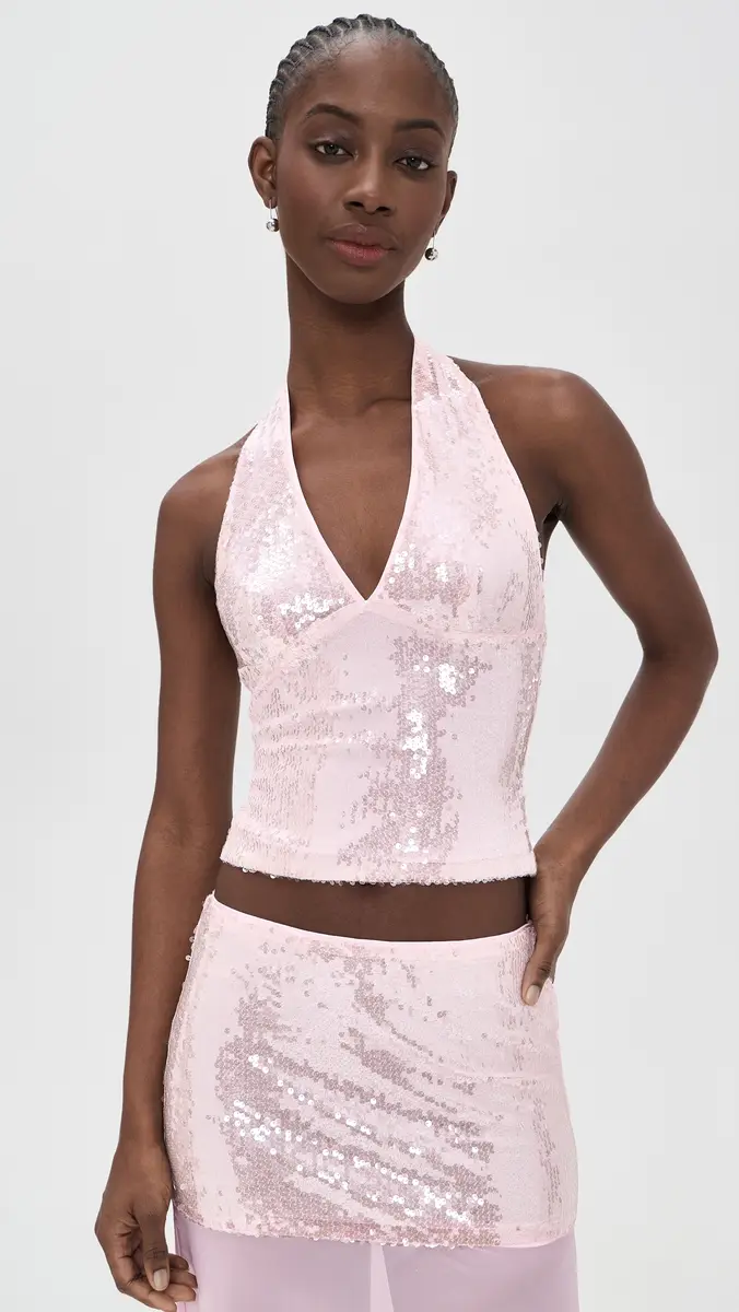 Runaway the Label Adeluna Deep Plunge Halter Top Light Pink | Thumbnail 2 Runaway the Label Adeluna Deep Plunge Halter Top Light Pink | Thumbnail 2