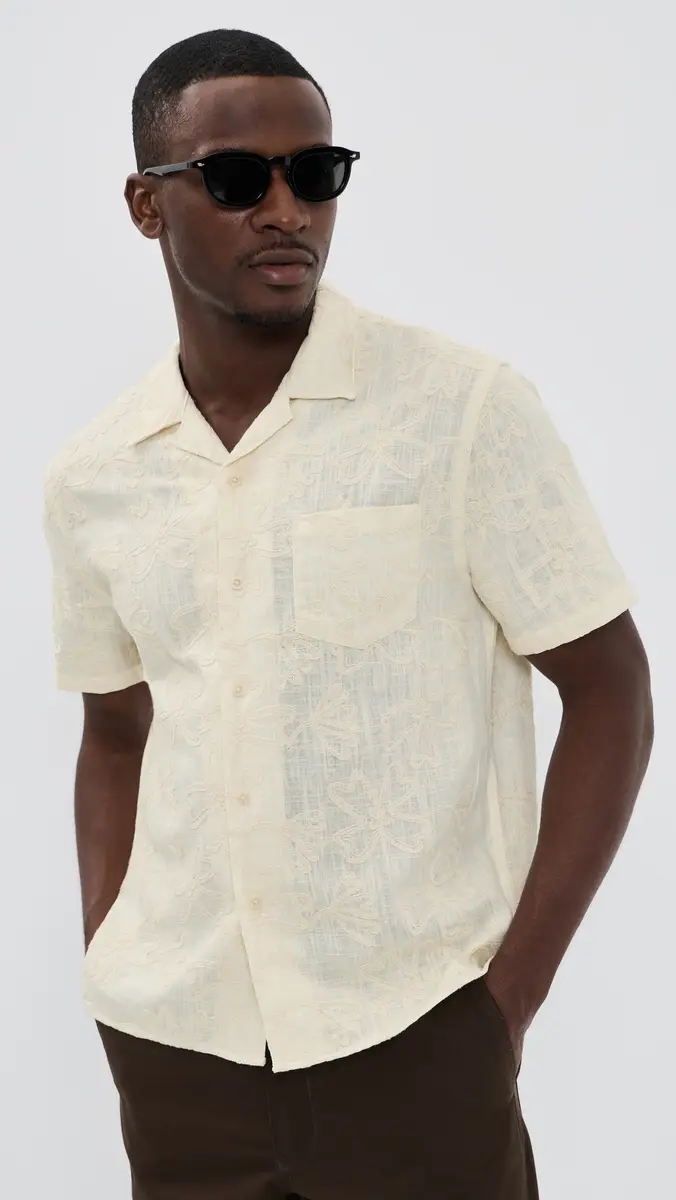 Vince Embroidered Floral Short Sleeve Cabana Shirt | Thumbnail 2 Vince Embroidered Floral Short Sleeve Cabana Shirt | Thumbnail 2