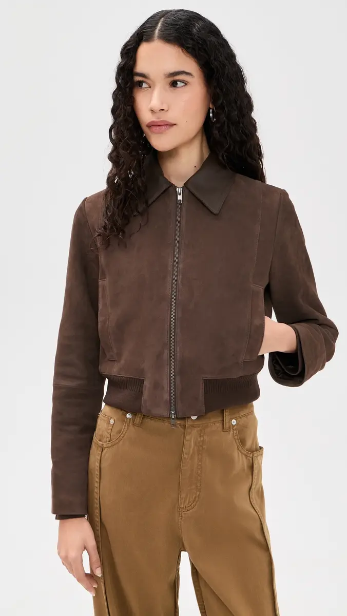 Vince Suede Shrunken Bomber Willow | Thumbnail 2 Vince Suede Shrunken Bomber Willow | Thumbnail 2