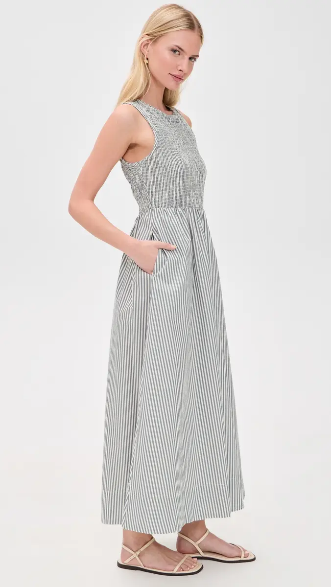 Marine Layer Darcy Smocked Poplin Dress Navy Stripe | Thumbnail 4