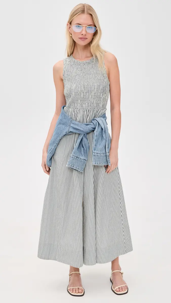 Marine Layer Darcy Smocked Poplin Dress Navy Stripe | Thumbnail 5