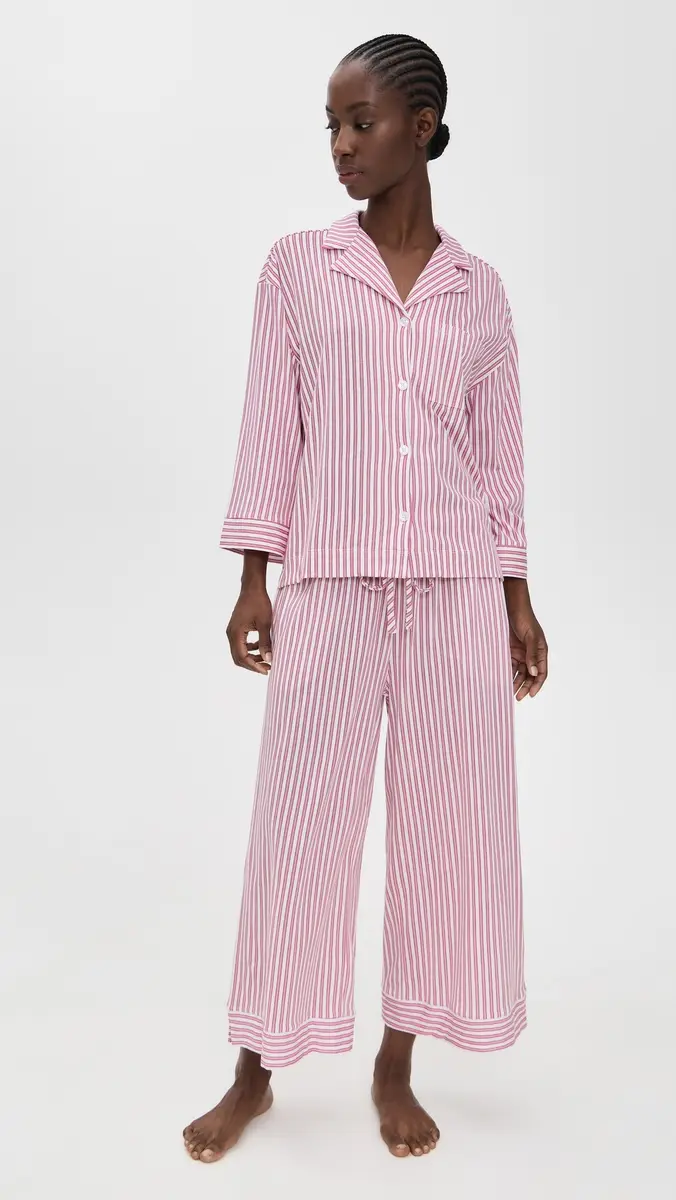 Petite Plume Luxe Pima Antique Ticking Wide Leg Pajama Set | Thumbnail 2 Petite Plume Luxe Pima Antique Ticking Wide Leg Pajama Set | Thumbnail 2