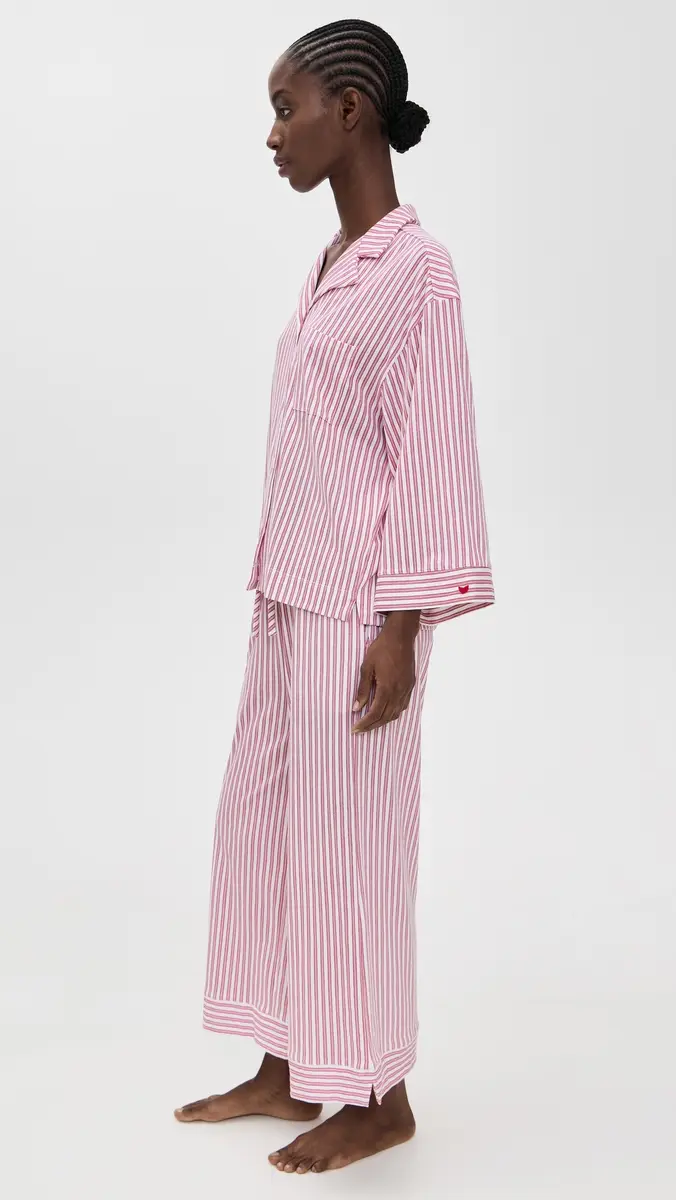 Petite Plume Luxe Pima Antique Ticking Wide Leg Pajama Set | Thumbnail 4 Petite Plume Luxe Pima Antique Ticking Wide Leg Pajama Set | Thumbnail 4