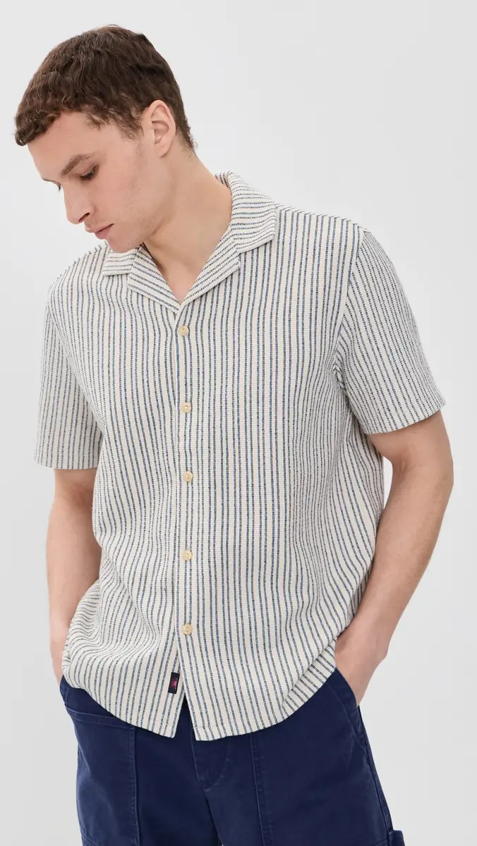 Faherty Oasis Knit Camp Shirt hore Navy Stripe | Thumbnail 2 Faherty Oasis Knit Camp Shirt hore Navy Stripe | Thumbnail 2