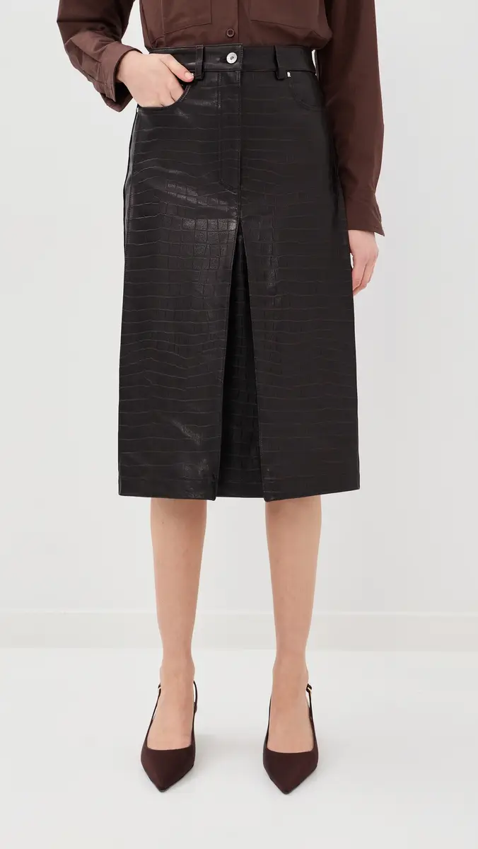 rabanne Lamb Leather Croc Embossed Skirt Dark Brown | Thumbnail 2 rabanne Lamb Leather Croc Embossed Skirt Dark Brown | Thumbnail 2