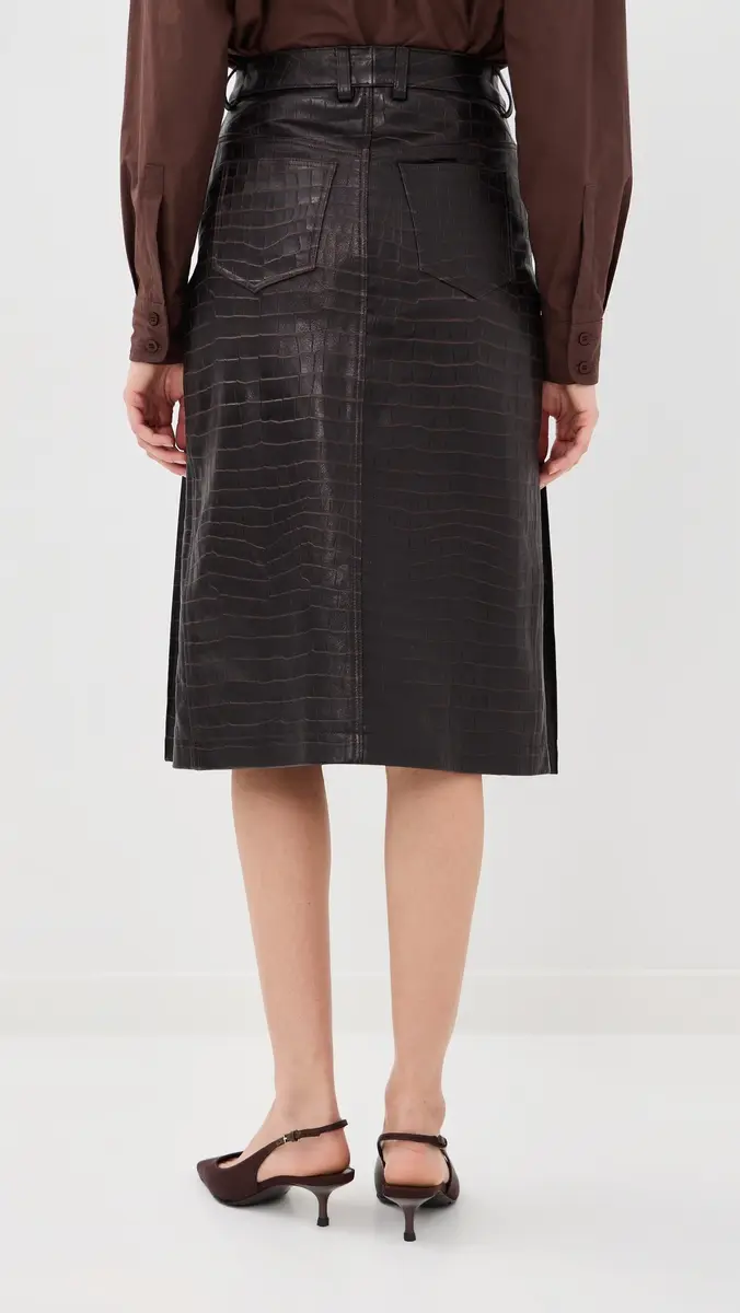 rabanne Lamb Leather Croc Embossed Skirt Dark Brown | Thumbnail 3 rabanne Lamb Leather Croc Embossed Skirt Dark Brown | Thumbnail 3