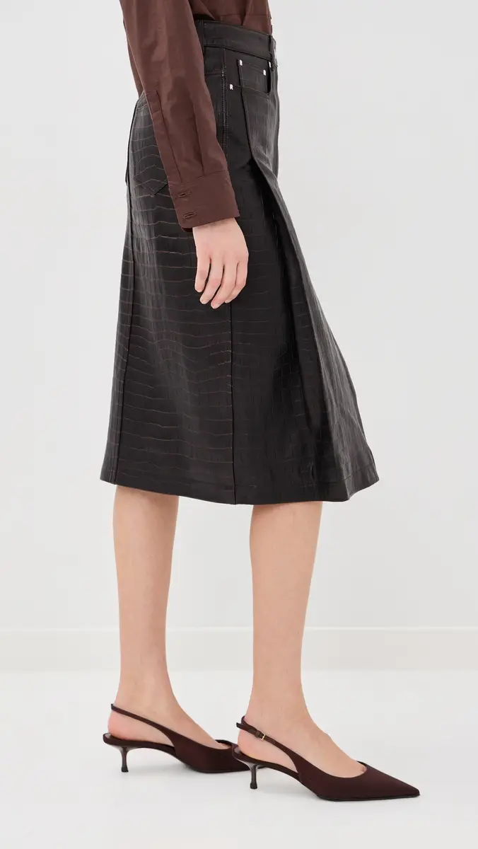 rabanne Lamb Leather Croc Embossed Skirt Dark Brown | Thumbnail 4 rabanne Lamb Leather Croc Embossed Skirt Dark Brown | Thumbnail 4