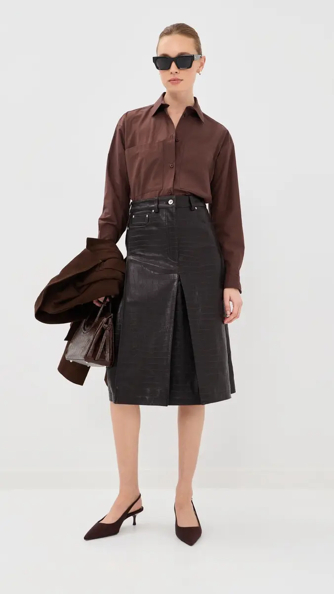 rabanne Lamb Leather Croc Embossed Skirt Dark Brown | Thumbnail 5 rabanne Lamb Leather Croc Embossed Skirt Dark Brown | Thumbnail 5