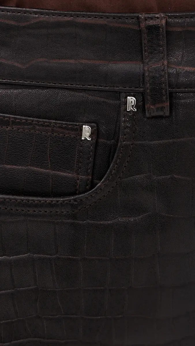 rabanne Lamb Leather Croc Embossed Skirt Dark Brown | Thumbnail 6 rabanne Lamb Leather Croc Embossed Skirt Dark Brown | Thumbnail 6
