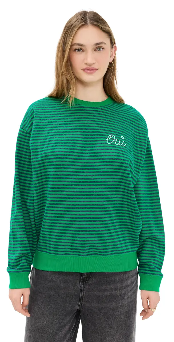 Clare V. Oversized triped weatshirt Green/Charcoal | Image 1 Clare V. Oversized triped weatshirt Green/Charcoal | Image 1