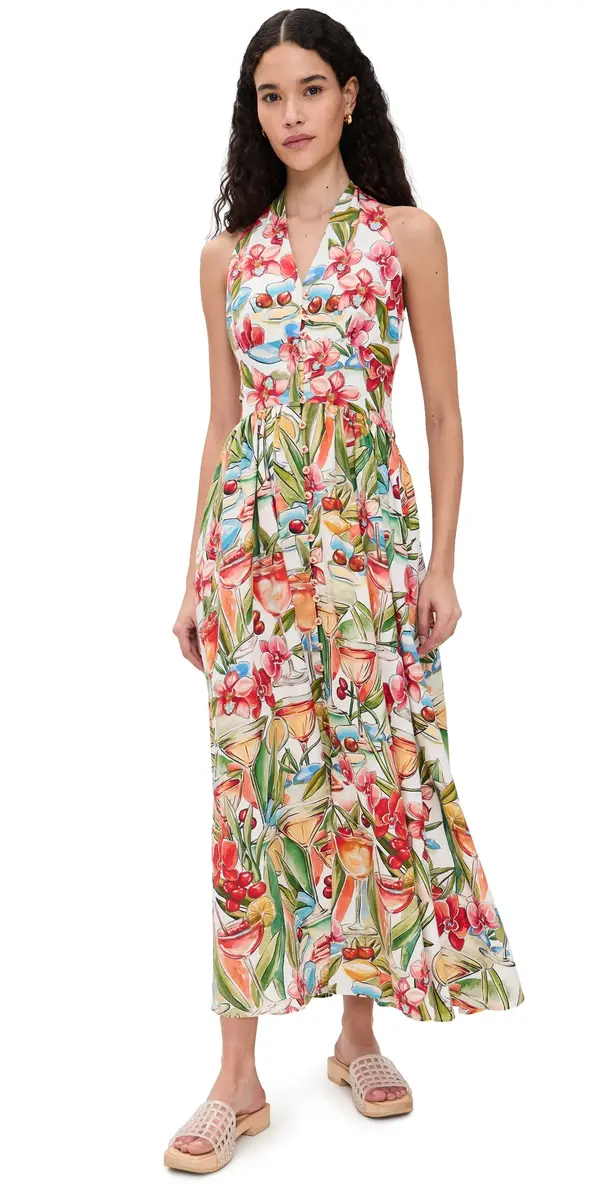 FARM Rio Cocktail Halter Maxi Dress Cocktail Off-White | Image 1 FARM Rio Cocktail Halter Maxi Dress Cocktail Off-White | Image 1