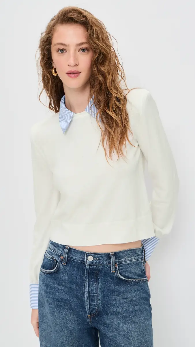 L'AGENCE April Poplin Collar Pullover White/Blue Stripe | Thumbnail 2 L'AGENCE April Poplin Collar Pullover White/Blue Stripe | Thumbnail 2