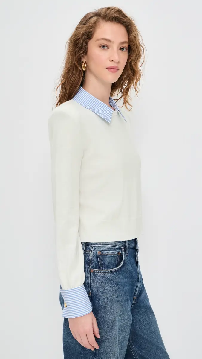 L'AGENCE April Poplin Collar Pullover White/Blue Stripe | Thumbnail 4 L'AGENCE April Poplin Collar Pullover White/Blue Stripe | Thumbnail 4