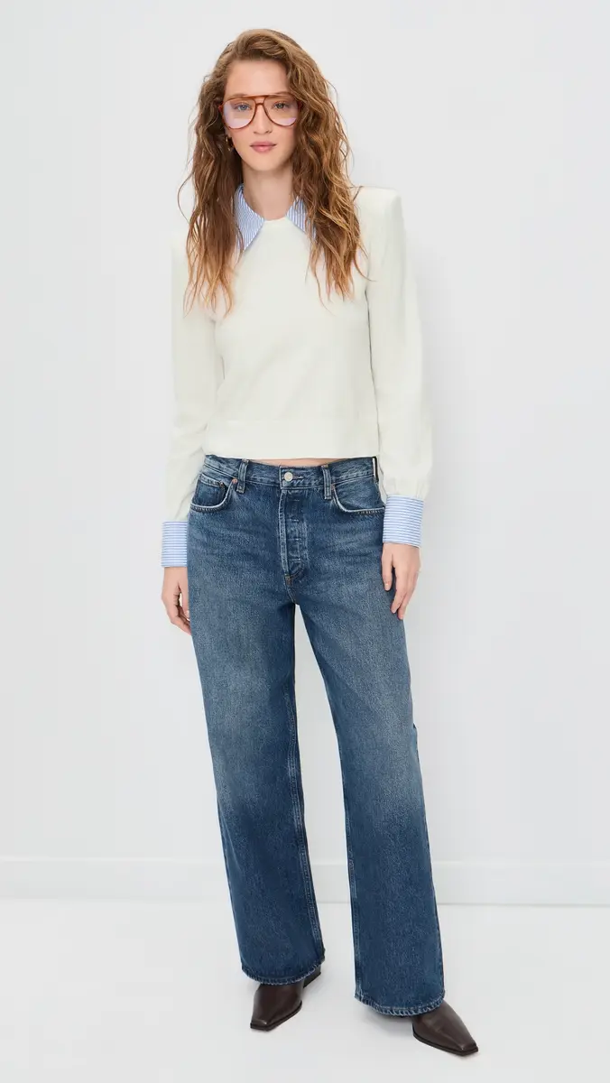 L'AGENCE April Poplin Collar Pullover White/Blue Stripe | Thumbnail 5 L'AGENCE April Poplin Collar Pullover White/Blue Stripe | Thumbnail 5