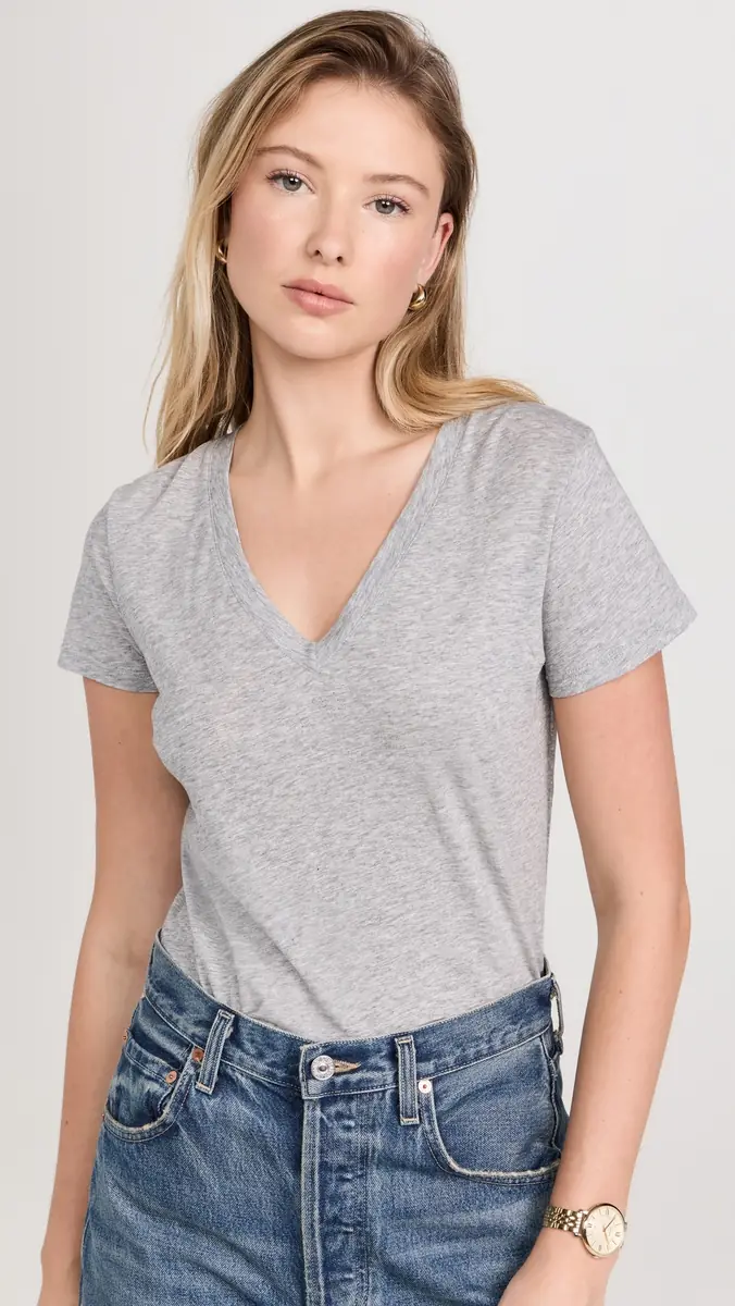 Vince Essential V Neck Tee Heather Grey | Thumbnail 2
