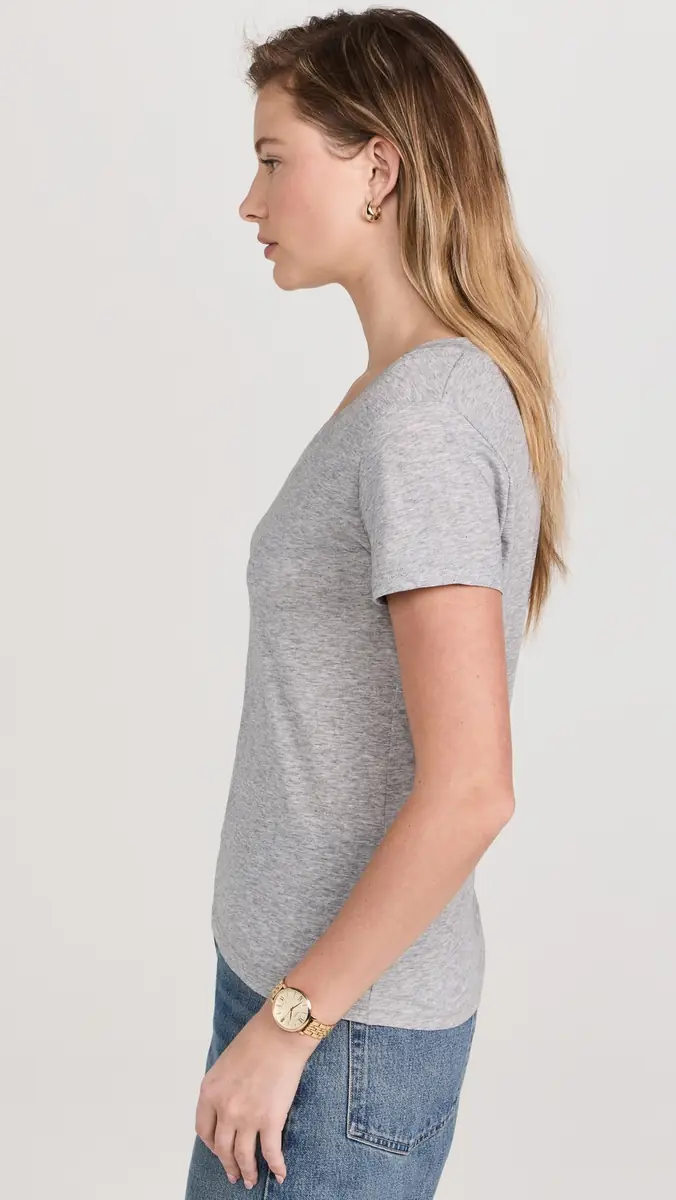 Vince Essential V Neck Tee Heather Grey | Thumbnail 4