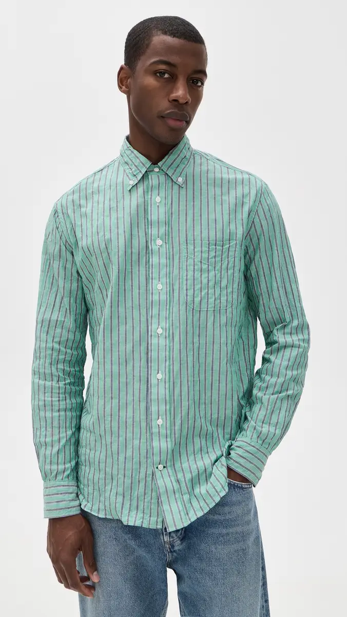 Gitman Vintage Japanese Awning Stripe Shirt Green | Thumbnail 2 Gitman Vintage Japanese Awning Stripe Shirt Green | Thumbnail 2