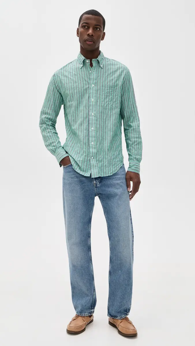 Gitman Vintage Japanese Awning Stripe Shirt Green | Thumbnail 5 Gitman Vintage Japanese Awning Stripe Shirt Green | Thumbnail 5