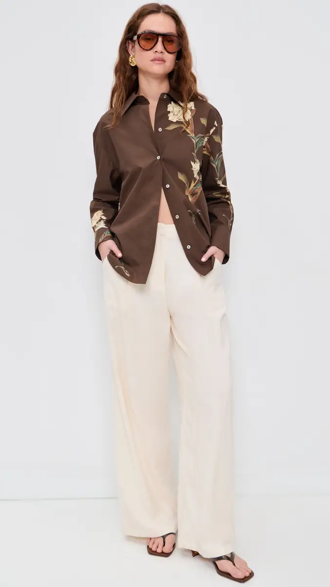 Vince Placed Cream Iris Button Down Dk Bark | Thumbnail 5 Vince Placed Cream Iris Button Down Dk Bark | Thumbnail 5