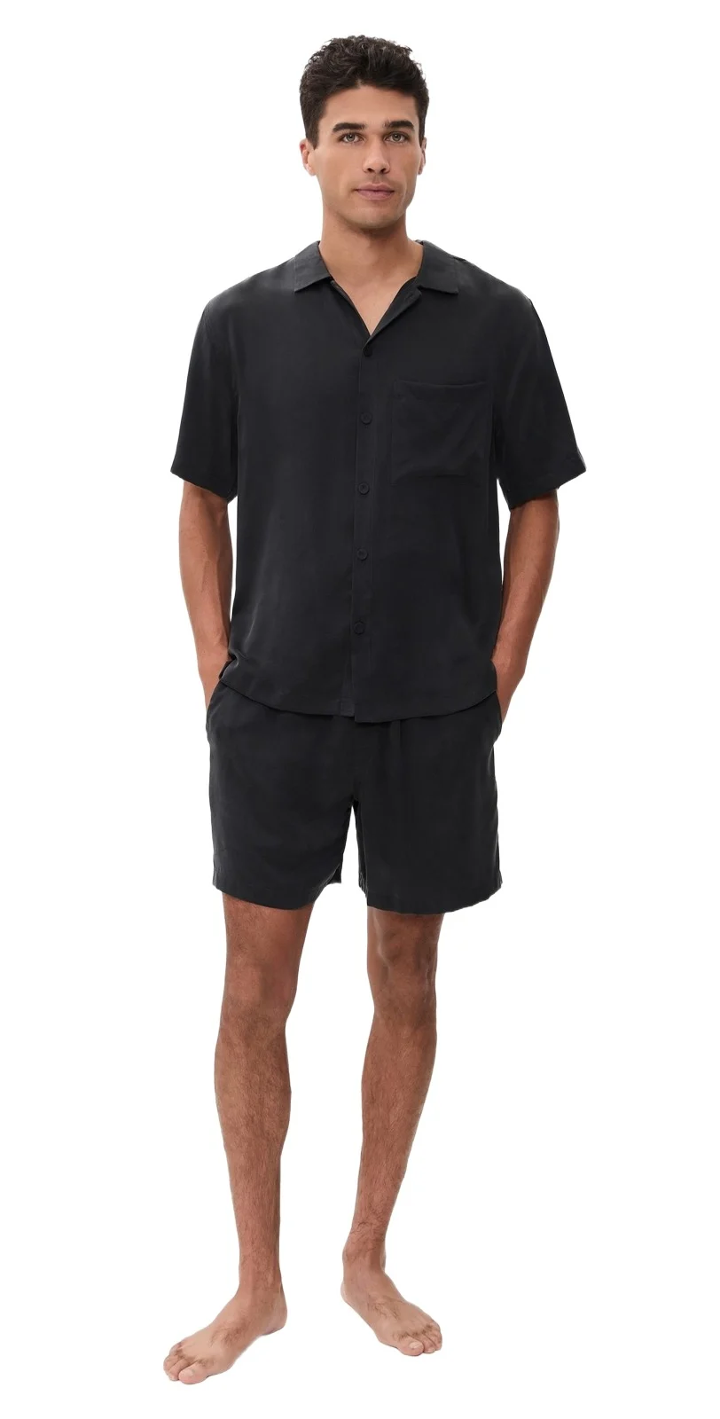 Washable Silk Button Up Short Set