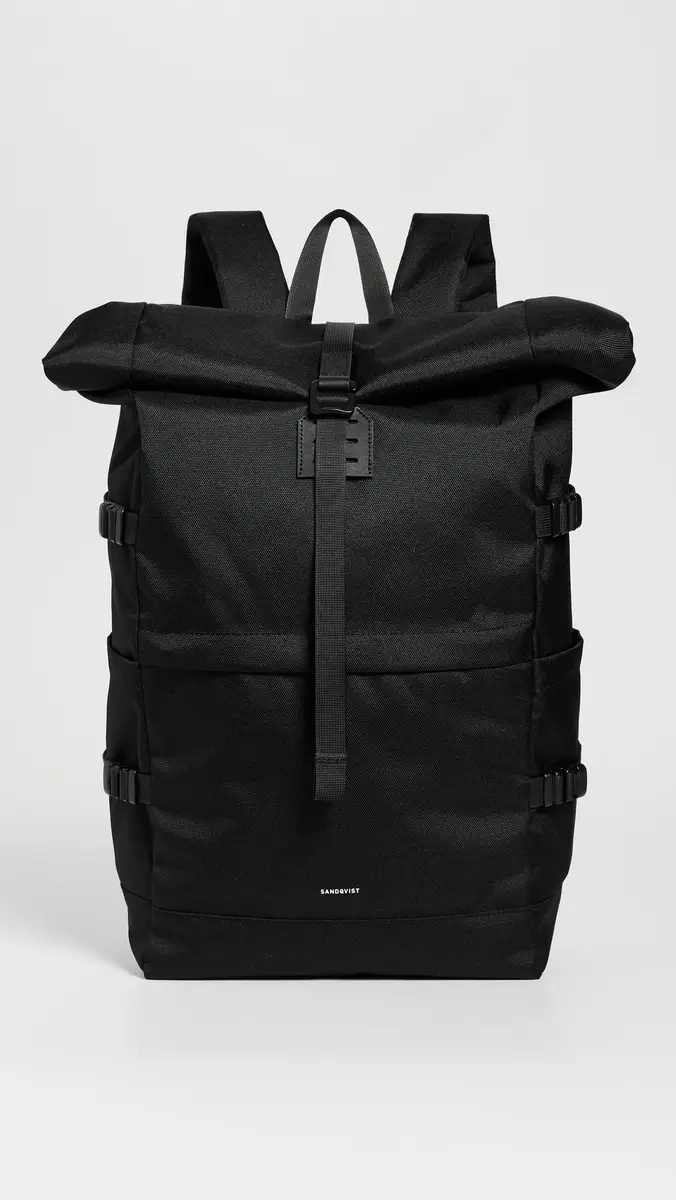 Sandqvist Icon Large Rolltop Backpack Black With Black Leather One Size | Thumbnail 2 Sandqvist Icon Large Rolltop Backpack Black With Black Leather One Size | Thumbnail 2