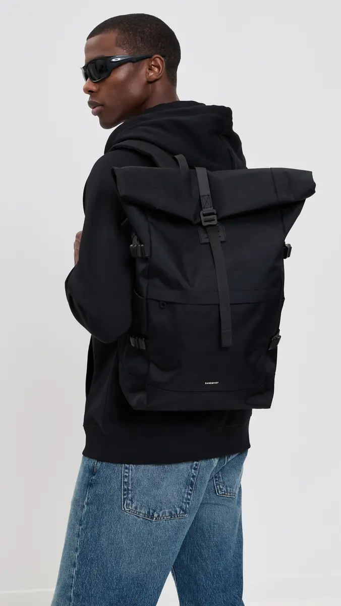 Sandqvist Icon Large Rolltop Backpack Black With Black Leather One Size | Thumbnail 3 Sandqvist Icon Large Rolltop Backpack Black With Black Leather One Size | Thumbnail 3