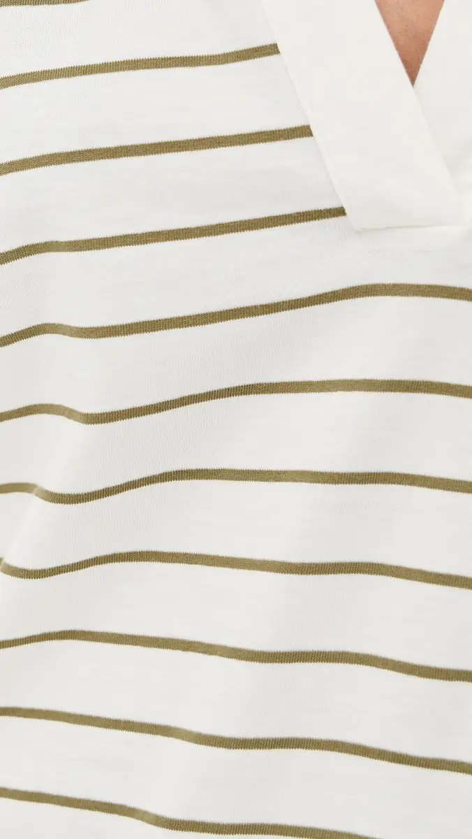 Vince Striped Easy Long Sleeve Polo Olive tone Combo | Thumbnail 6