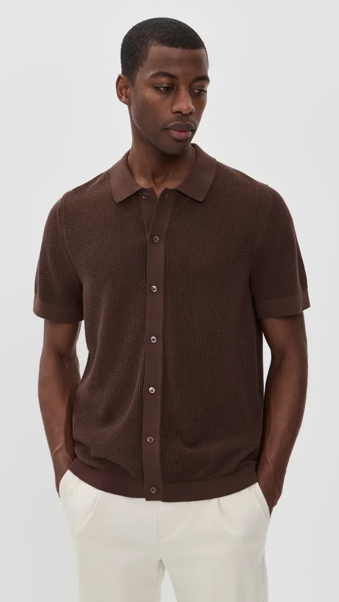 Onia Crochet Knit Button Up Shirt Espresso | Thumbnail 2 Onia Crochet Knit Button Up Shirt Espresso | Thumbnail 2