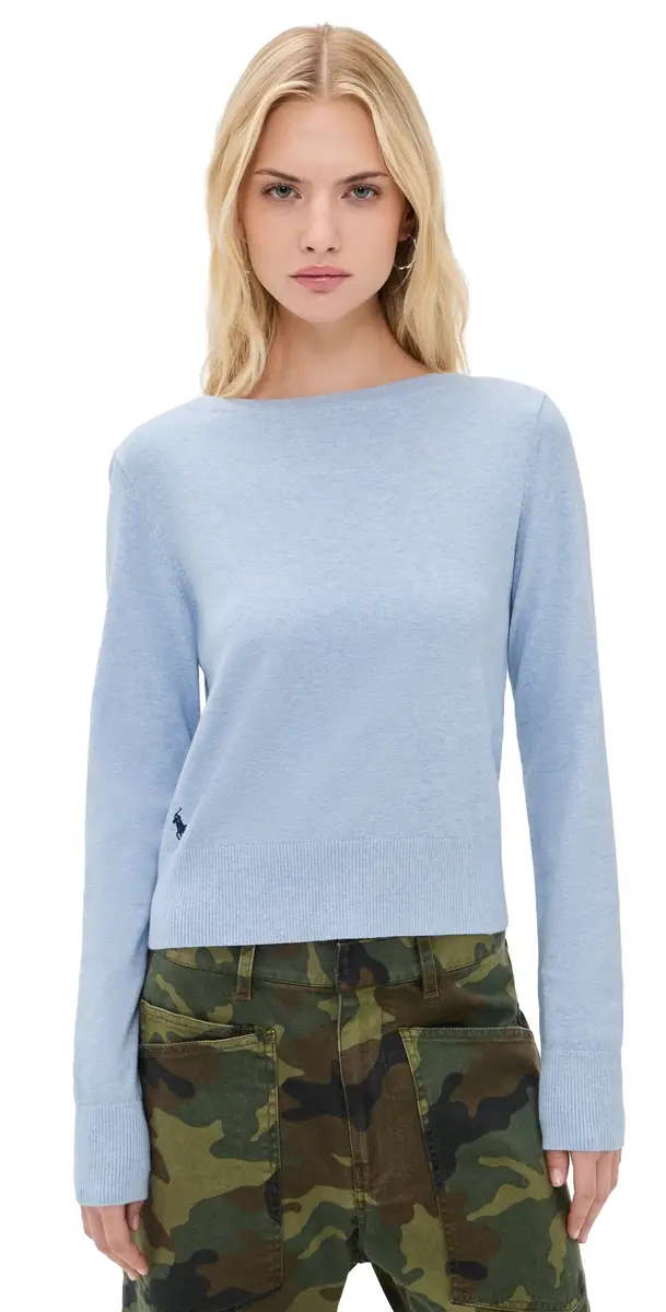 Polo Ralph Lauren Cotton ong Sleeve Boat Neck Pullover Stone Blue Heather | Image 1 Polo Ralph Lauren Cotton ong Sleeve Boat Neck Pullover Stone Blue Heather | Image 1