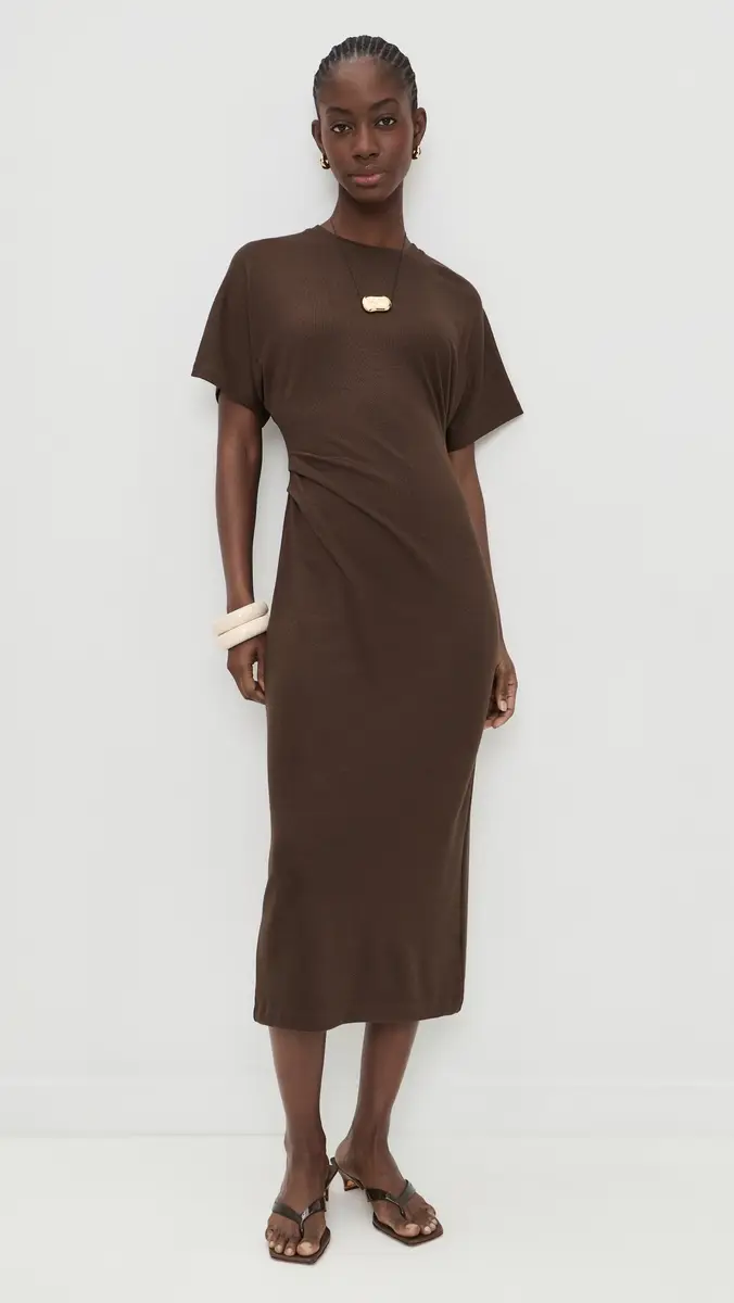 Vince Short Sleeve Side Rouche Dress Willow | Thumbnail 5 Vince Short Sleeve Side Rouche Dress Willow | Thumbnail 5