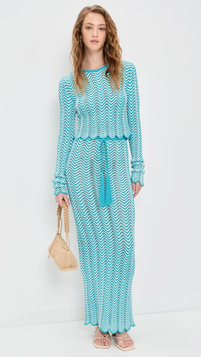 Dur Doux Wave Knit Maxi Skirt Turquoise/White | Thumbnail 2 Dur Doux Wave Knit Maxi Skirt Turquoise/White | Thumbnail 2