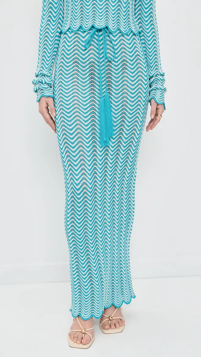 Dur Doux Wave Knit Maxi Skirt Turquoise/White | Thumbnail 3 Dur Doux Wave Knit Maxi Skirt Turquoise/White | Thumbnail 3