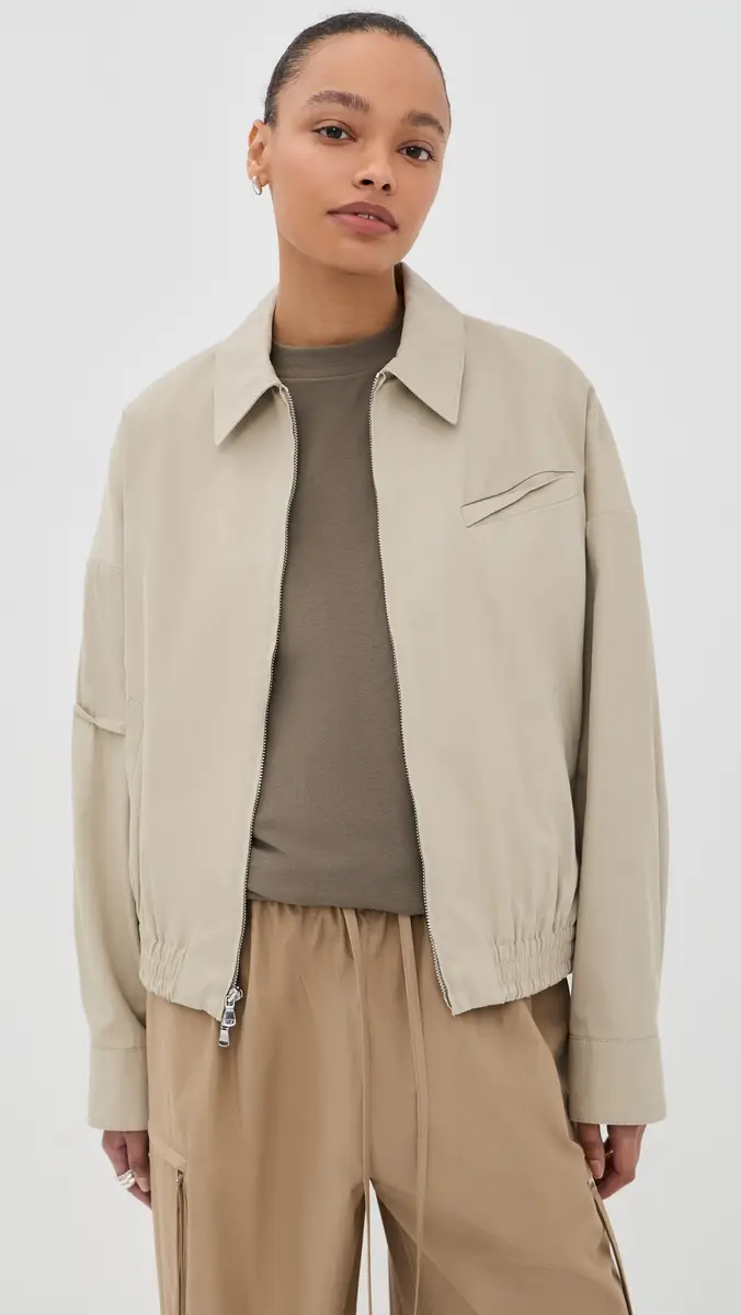Tibi Luxe Spring Twill Bomber Jacket Taupe | Thumbnail 2