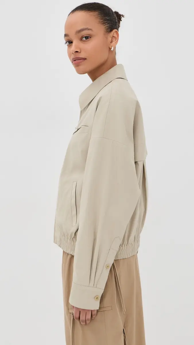 Tibi Luxe Spring Twill Bomber Jacket Taupe | Thumbnail 4