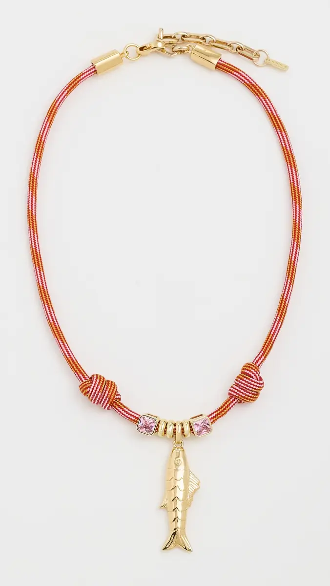 Martha Calvo Largo Fish Necklace Pink/Gold One Size | Thumbnail 2
