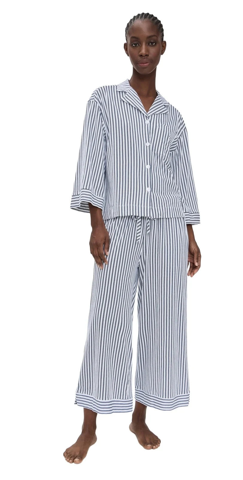 Luxe Pima French Ticking Wide Leg Pajama Set