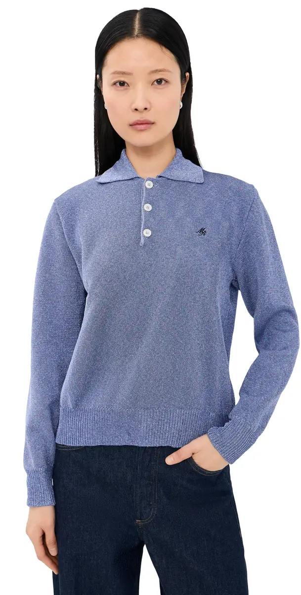 Meryll Rogge Merino Wool Backed Metallic Polo Sweater Purple | Image 1 Meryll Rogge Merino Wool Backed Metallic Polo Sweater Purple | Image 1