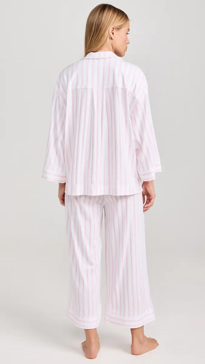 Petite Plume Women's Luxe Pink Stripe Wide Leg Pajama Set | Thumbnail 3 Petite Plume Women's Luxe Pink Stripe Wide Leg Pajama Set | Thumbnail 3