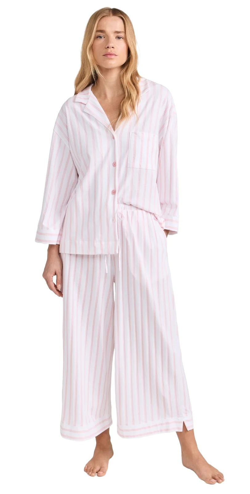 Women's Luxe Pink Stripe Wide Leg Pajama Set Women's Luxe Pink Stripe Wide Leg Pajama Set