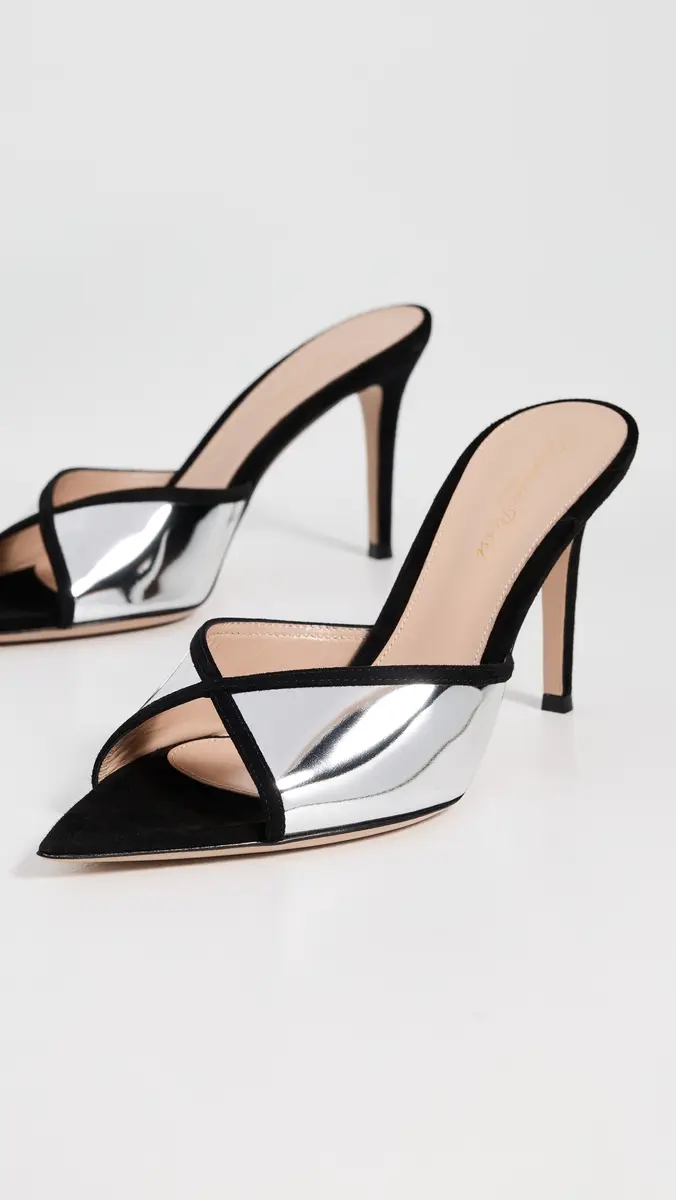 Gianvito Rossi G10124 Camoscio Metal Heels Black+Silver | Thumbnail 5