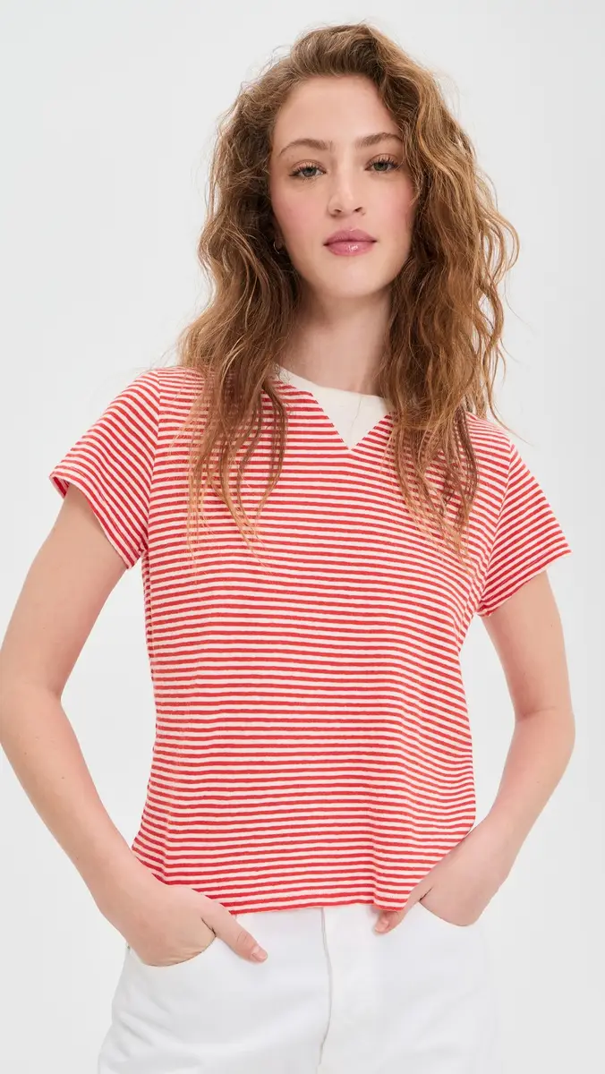 Clare V. Clare V. Classic Tee Bright Poppy/Cream S | Thumbnail 2