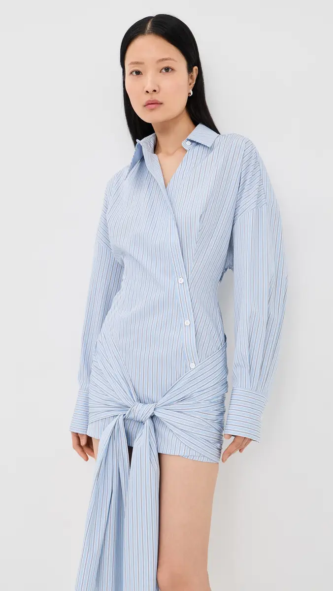 The Attico Mini Stripe Shirt Dress Light Blue/White | Thumbnail 3