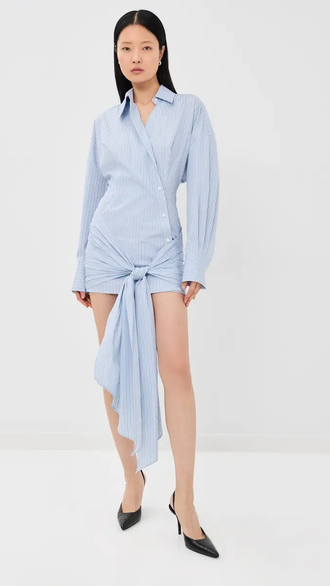 The Attico Mini Stripe Shirt Dress Light Blue/White | Thumbnail 6