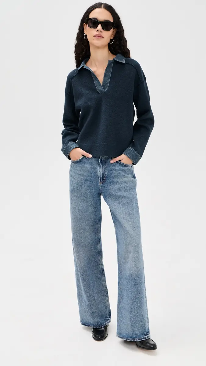 rag & bone Marie Denim Polo Top Denim | Thumbnail 5 rag & bone Marie Denim Polo Top Denim | Thumbnail 5