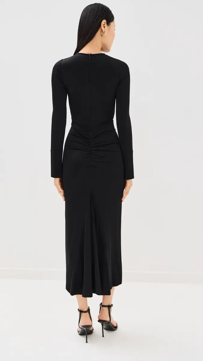 Victoria Beckham Long Sleeve Gathered Midi Dress | Thumbnail 4 Victoria Beckham Long Sleeve Gathered Midi Dress | Thumbnail 4